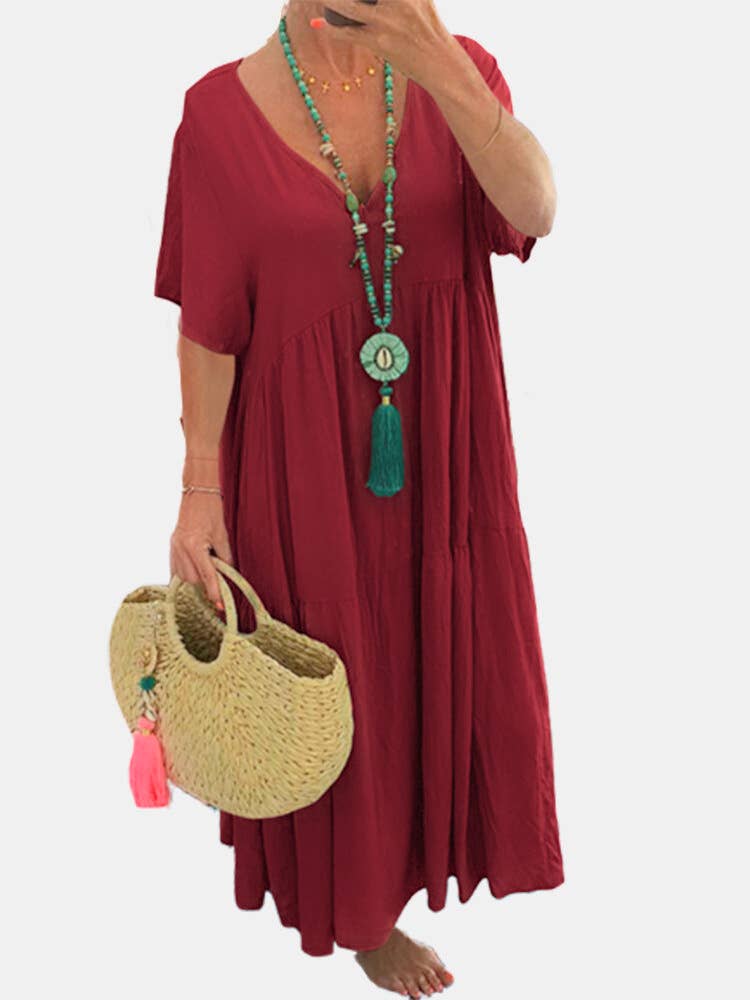 V-Neck Irregular Long Swing Dress