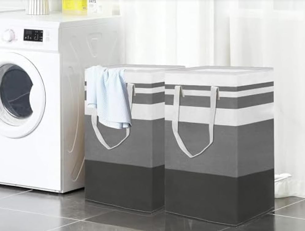 2-Pack Large Laundry Basket, Waterproof, Freestanding Laundry Hamper, Collapsible Tall Clothes Hamper with Extended Handles for Clothes Toys in the Dorm and Family