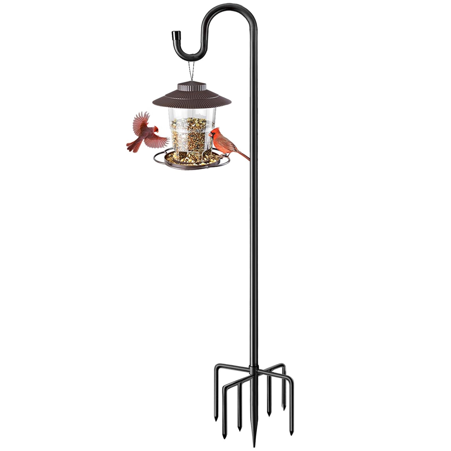 72" Shepherds Hooks for Outdoor, Heavy Duty Bird Feeder Pole with 7 Base Prongs, Adjustable Garden Hanging Holder for Bird Feeders, Solar Light Lanterns, Garden Plant Hanger Stands, 2 Packs