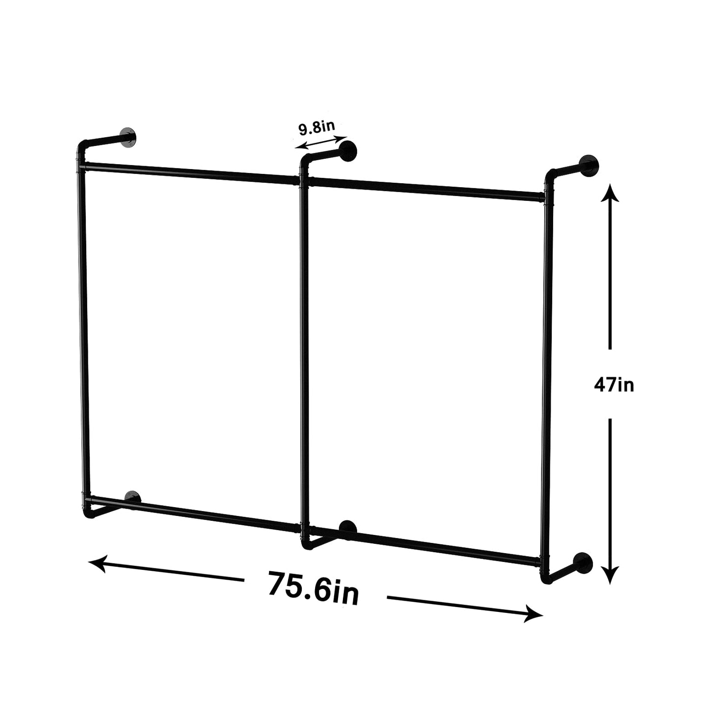 Industrial Pipe Clothing Rack Wall Mounted Clothes Rack Heavy Duty Closet Rod for Retail, Laundry Room, Bedroom