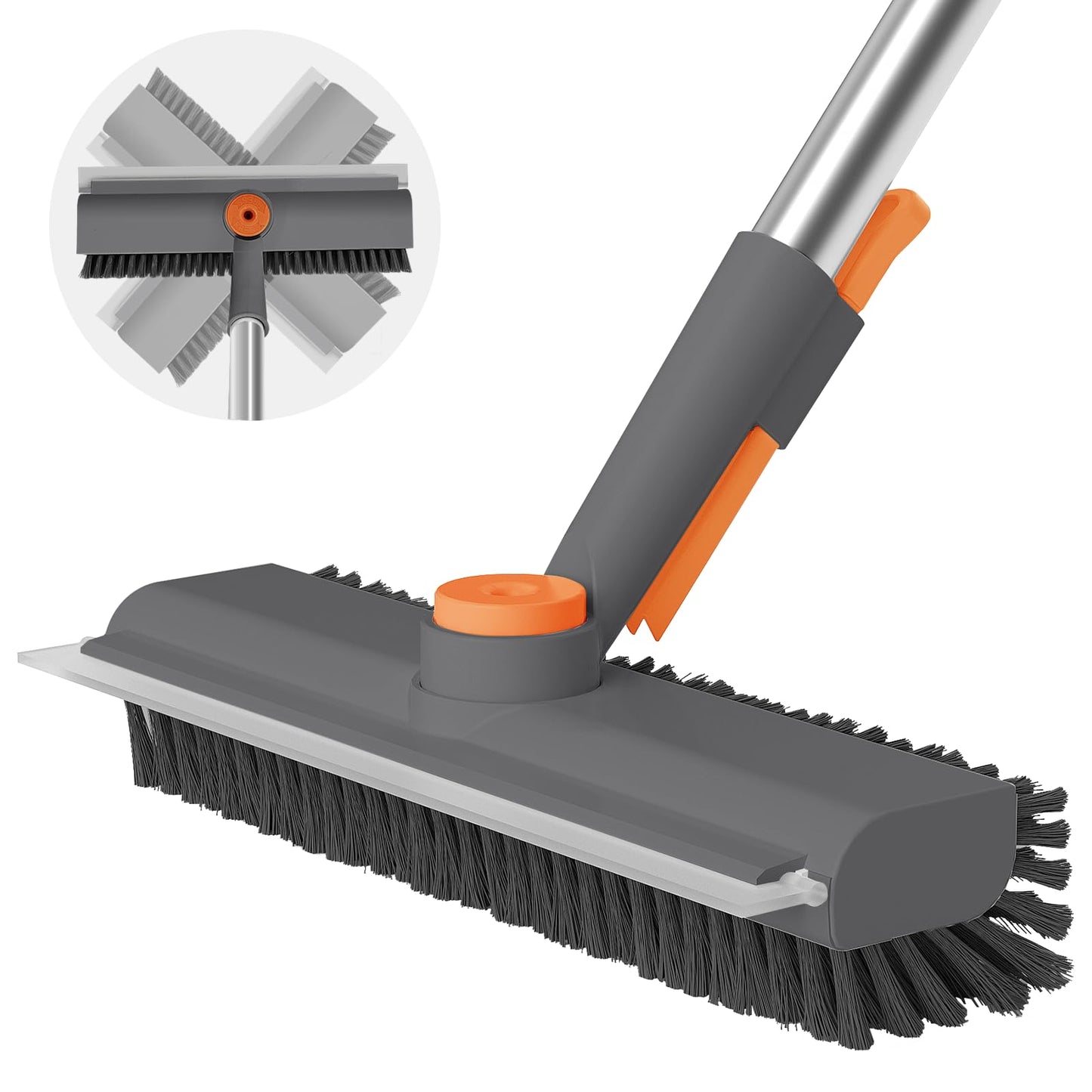 AIR U+ Floor Scrub Brush with Long Handle, 3 in 1 Scrape and Heavy-Duty Stiff Bristle Scrubber Brush for Cleaning Shower Bathroom, Patio, Garage, Kitchen, Wall and Deck