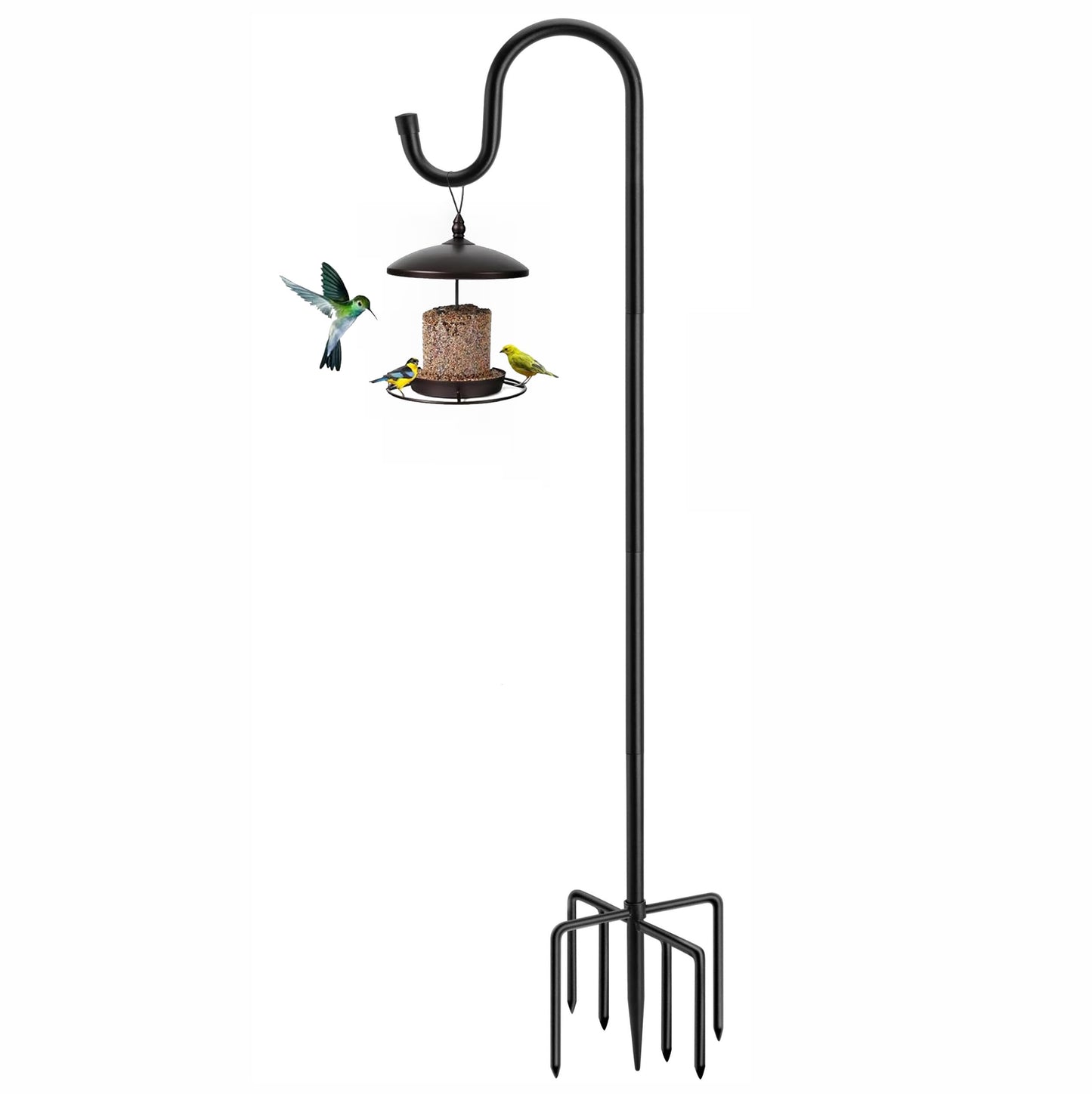 72" Shepherds Hooks for Outdoor, Heavy Duty Bird Feeder Pole with 7 Base Prongs, Adjustable Garden Hanging Holder for Bird Feeders, Solar Light Lanterns, Garden Plant Hanger Stands, 2 Packs