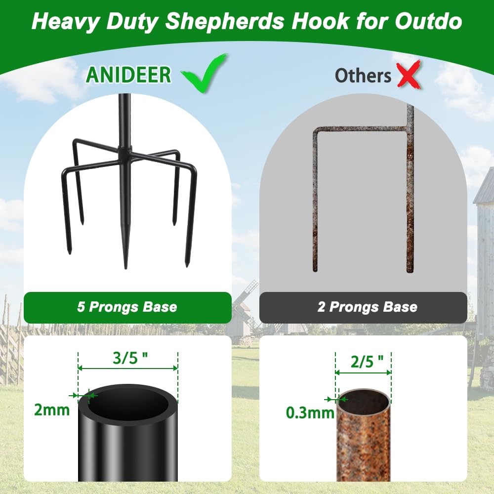 72" Shepherds Hooks for Outdoor, Heavy Duty Bird Feeder Pole with 7 Base Prongs, Adjustable Garden Hanging Holder for Bird Feeders, Solar Light Lanterns, Garden Plant Hanger Stands, 2 Packs