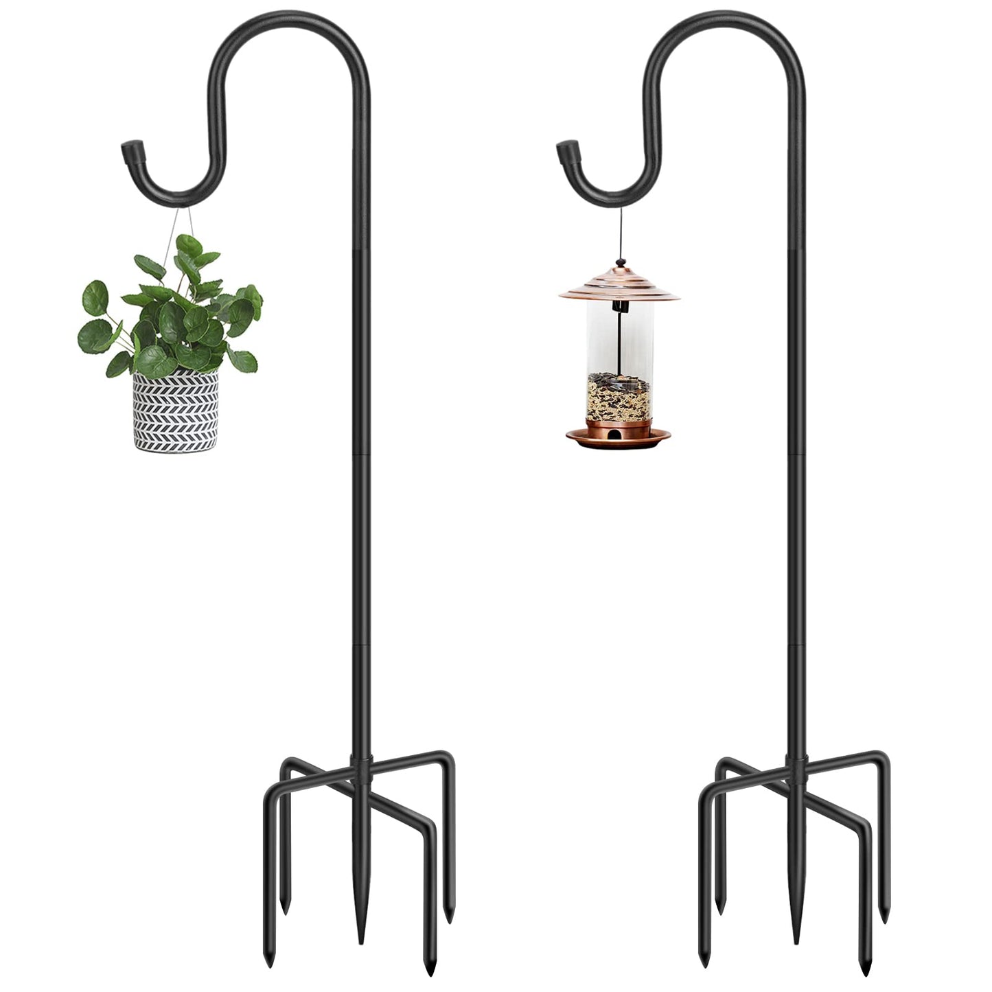 72" Shepherds Hooks for Outdoor, Heavy Duty Bird Feeder Pole with 7 Base Prongs, Adjustable Garden Hanging Holder for Bird Feeders, Solar Light Lanterns, Garden Plant Hanger Stands, 2 Packs