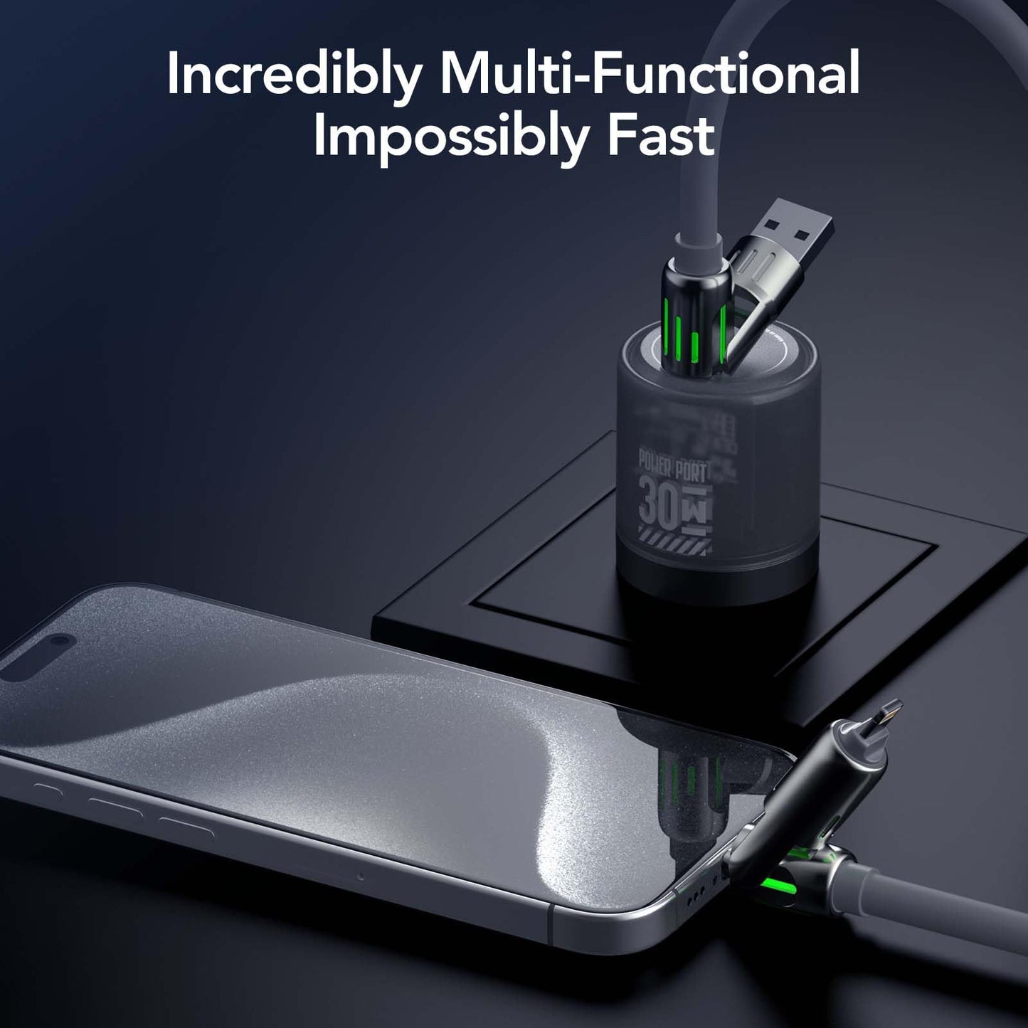 4-in-1 Universal Multi USB Charging Cable – 240W Max Fast Charger Cord with Multiple Connectors for iPhone 16/15/14/13, iPad, Samsung, MacBook, Tablets & More (Rich Black, 6.6Ft)