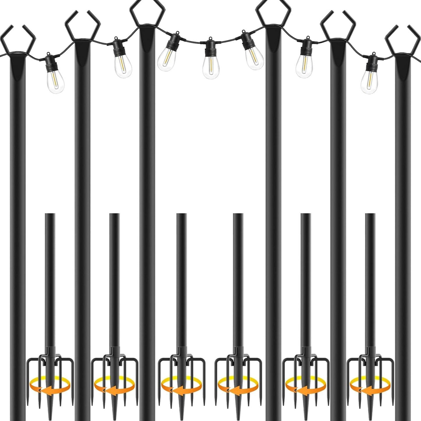 10Ft String Light Poles 4 Pack,Light Poles for Outside Lights,Outdoor with Fence Brackets Hanging Lights,Metal Stand Deck Patio Backyard