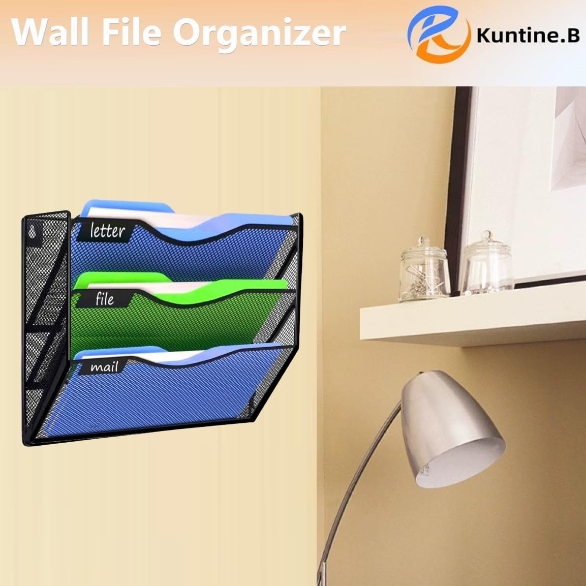Kuntine.B 5 Pocket Wall File Holder Organizer Office Hanging Magazine Holder Wall File Organizer for Office Home (Black, 5 Tier)