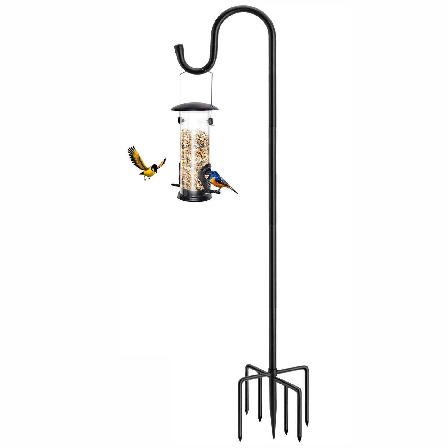 72" Shepherds Hooks for Outdoor, Heavy Duty Bird Feeder Pole with 7 Base Prongs, Adjustable Garden Hanging Holder for Bird Feeders, Solar Light Lanterns, Garden Plant Hanger Stands, 2 Packs
