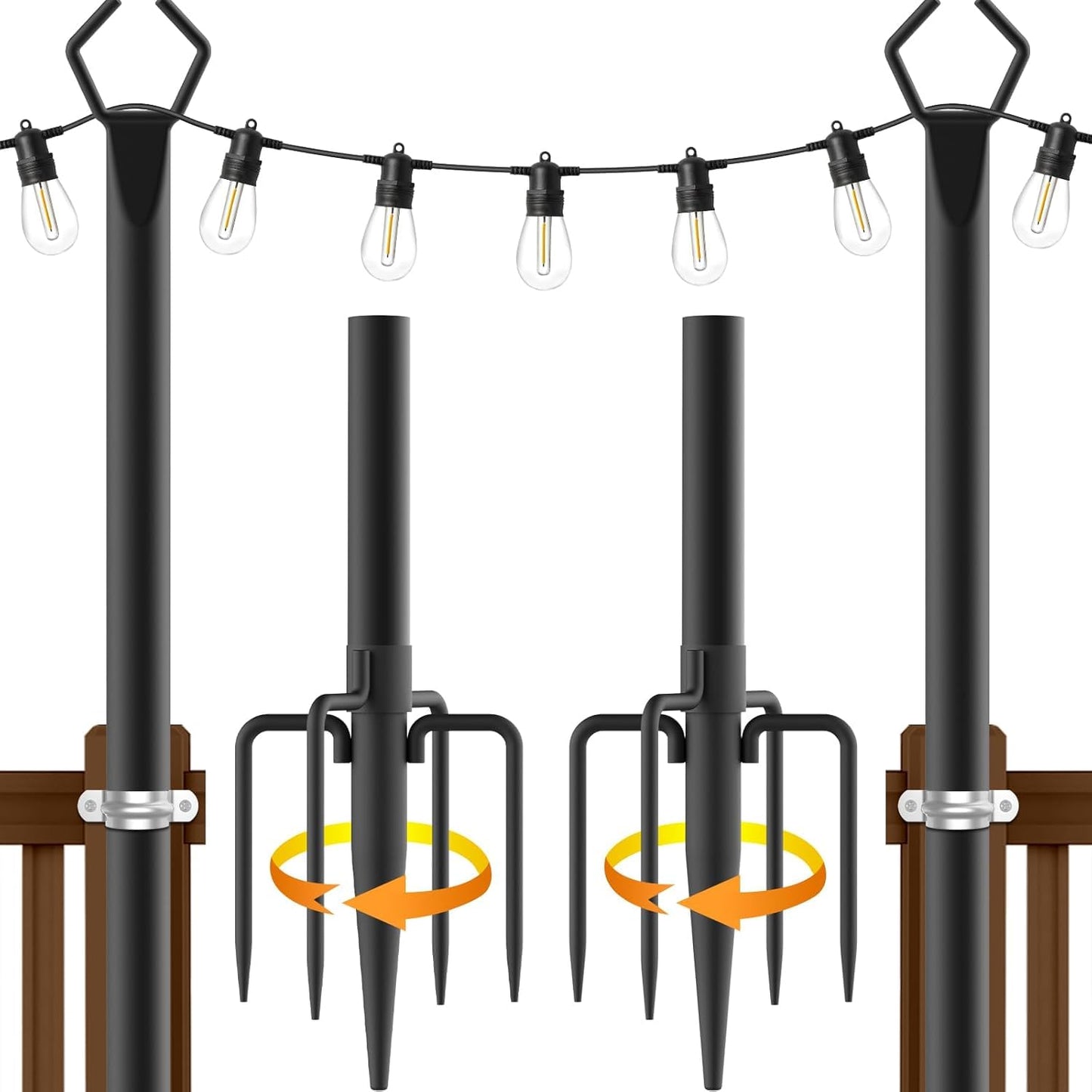 10Ft String Light Poles 4 Pack,Light Poles for Outside Lights,Outdoor with Fence Brackets Hanging Lights,Metal Stand Deck Patio Backyard