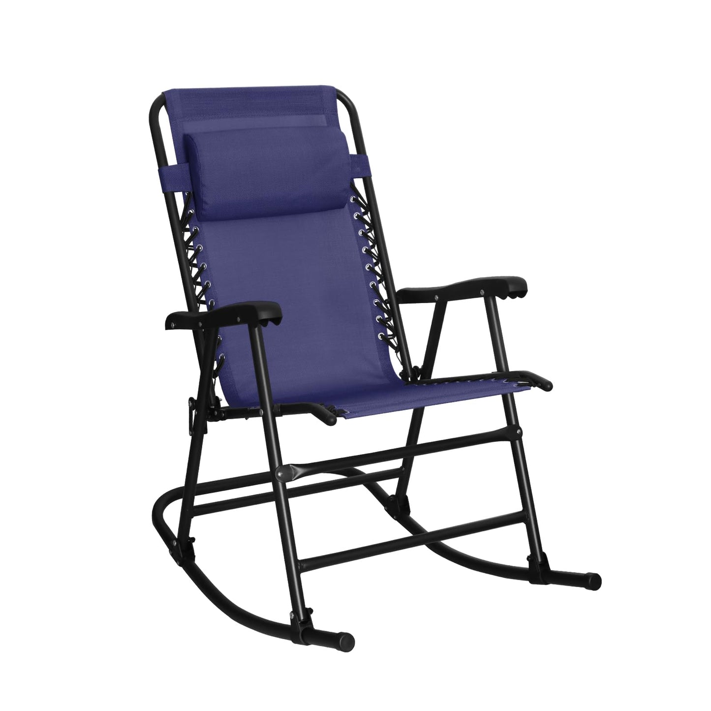 Amazon Basics Outdoor Patio Folding Reclining Lounge Rocking Chair with Pillow, Affordable Folding Chairs for Outside, Beige, 33.6 x 37.4 x 26 inch