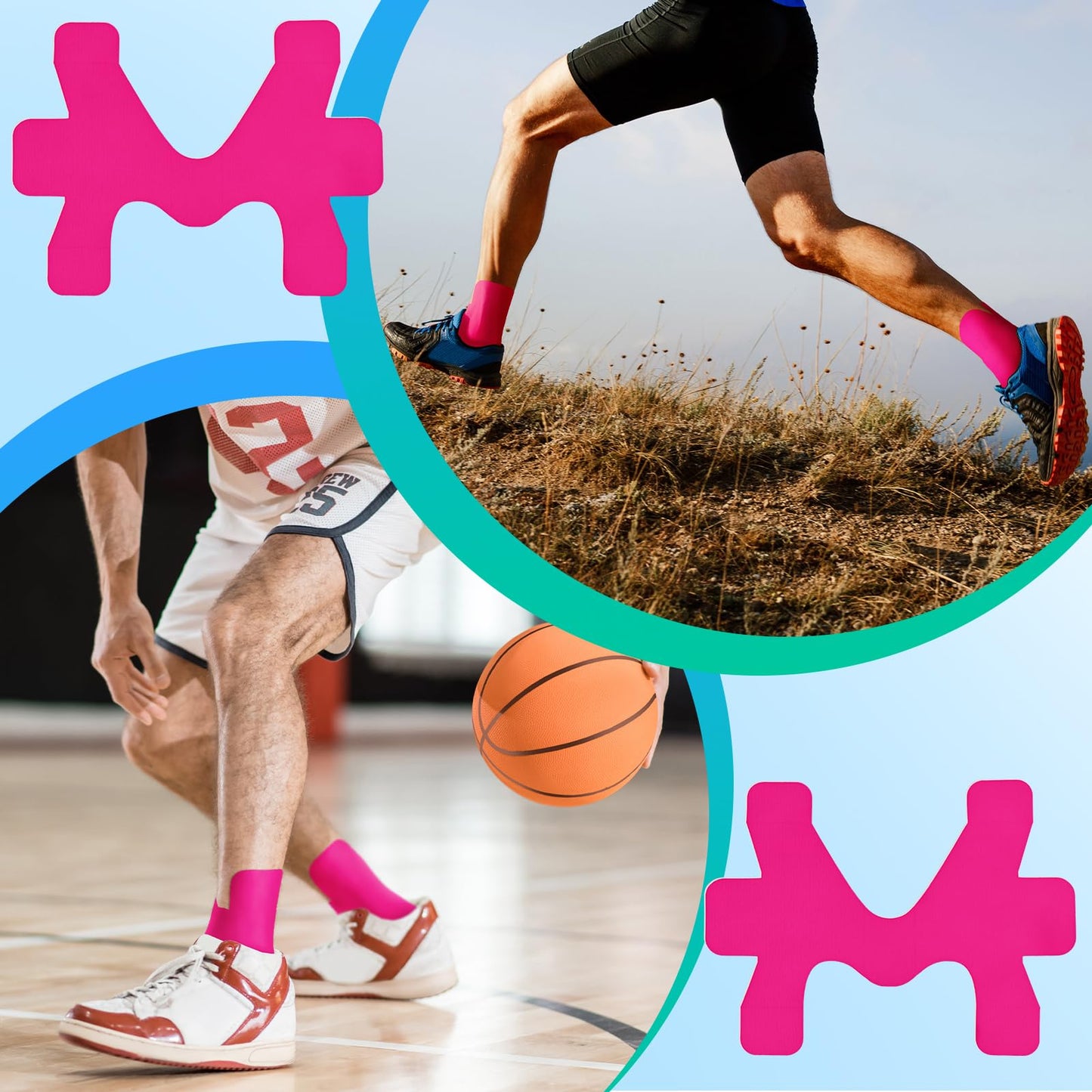 16 Pcs Kinesiology Tape for Ankle Tape Precut, Athletic Original Cotton Waterproof Breathable, Provides Support and Stability to The Target Area for Ligament and Muscle (Pink)