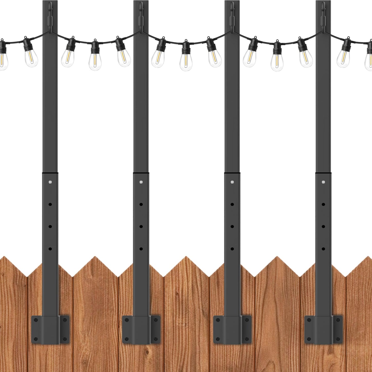 10Ft String Light Poles 4 Pack,Light Poles for Outside Lights,Outdoor with Fence Brackets Hanging Lights,Metal Stand Deck Patio Backyard