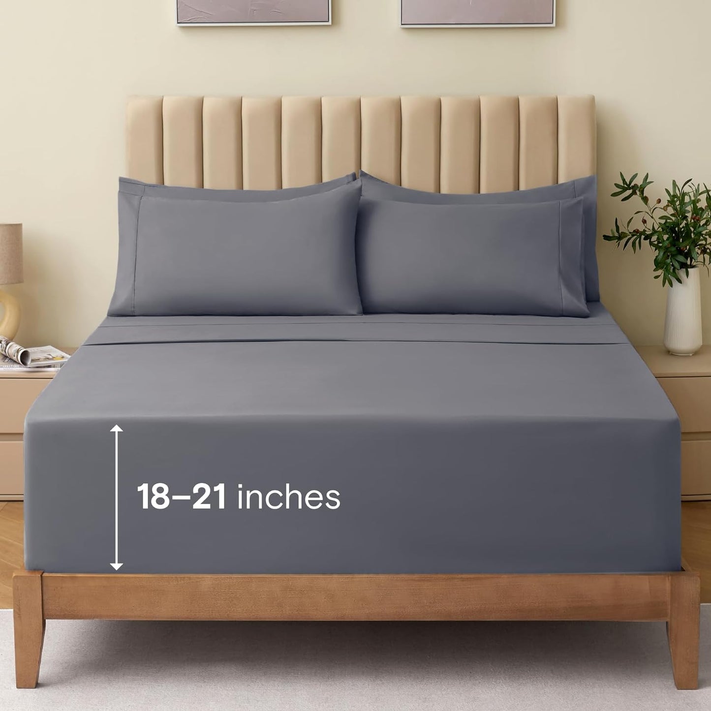 LuxClub 4 PC Full Sheet Set, Breathable Luxury Bed Sheets, Deep Pockets 18" Wrinkle Free Cooling Bed Sheets Machine Washable Hotel Bedding Silky Soft - Light Khaki Full