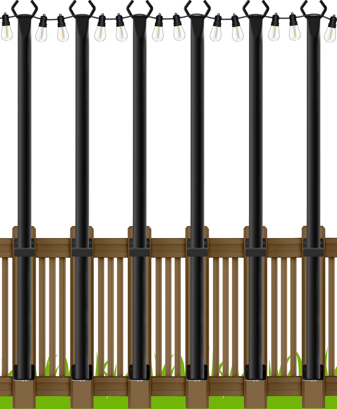 10Ft String Light Poles 4 Pack,Light Poles for Outside Lights,Outdoor with Fence Brackets Hanging Lights,Metal Stand Deck Patio Backyard