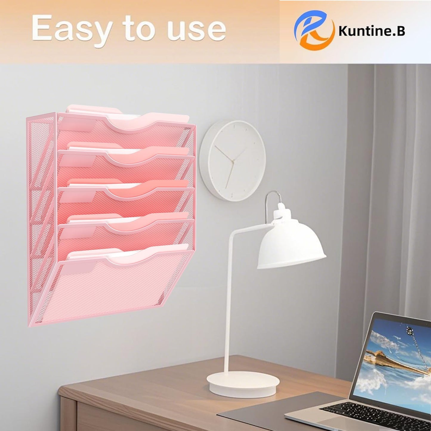 Kuntine.B 5 Pocket Wall File Holder Organizer Office Hanging Magazine Holder Wall File Organizer for Office Home (Black, 5 Tier)