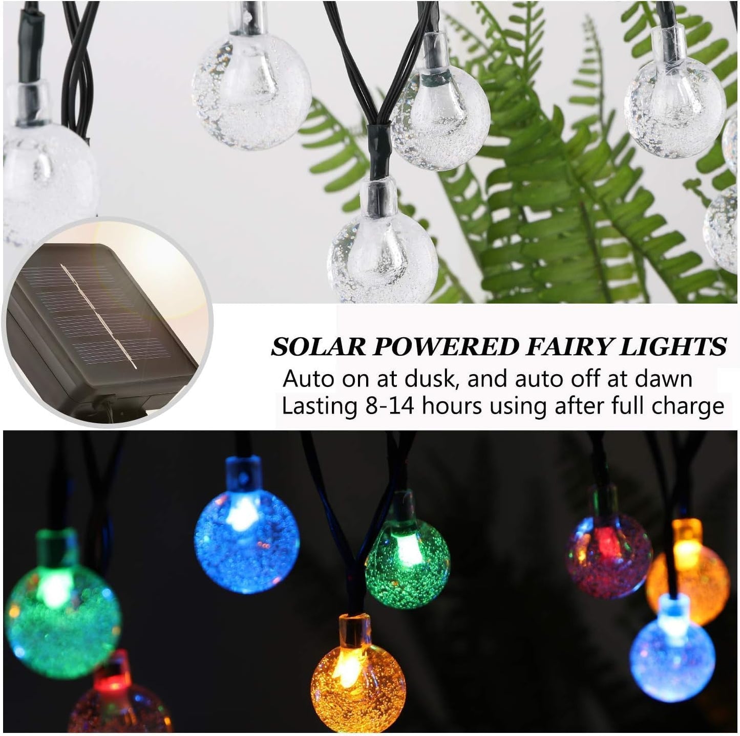 Solar String Lights, Small Crystal Ball ,Outdoor String Light 60 LED 40ft 8 Lighting Modes Waterproof Solar Powered Patio Solar Light for Garden Yard Porch Wedding Party Decor (Warm White)