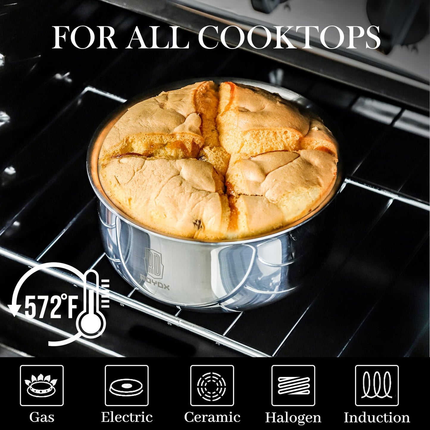 ROYDX 16pcs Pots and Pans Set, Stainless Steel Cookware Set Detachable Handle, Induction Kitchen Stackable RV Cookware Sets, (Camper, Boat, Small Kitchen), Dishwasher Safe&Oven Safe, PFOA Free, Silver