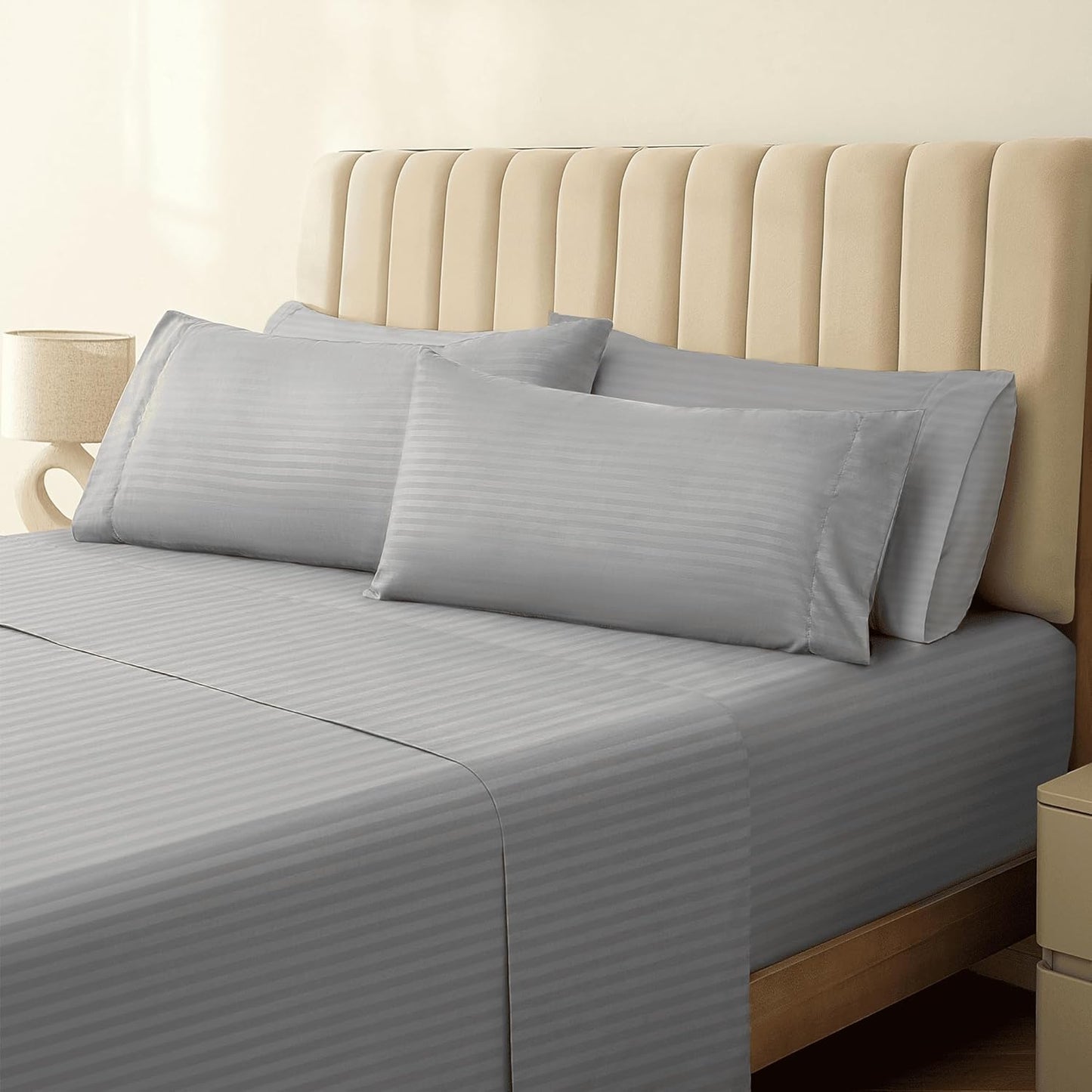 LuxClub 4 PC Full Sheet Set, Breathable Luxury Bed Sheets, Deep Pockets 18" Wrinkle Free Cooling Bed Sheets Machine Washable Hotel Bedding Silky Soft - Light Khaki Full