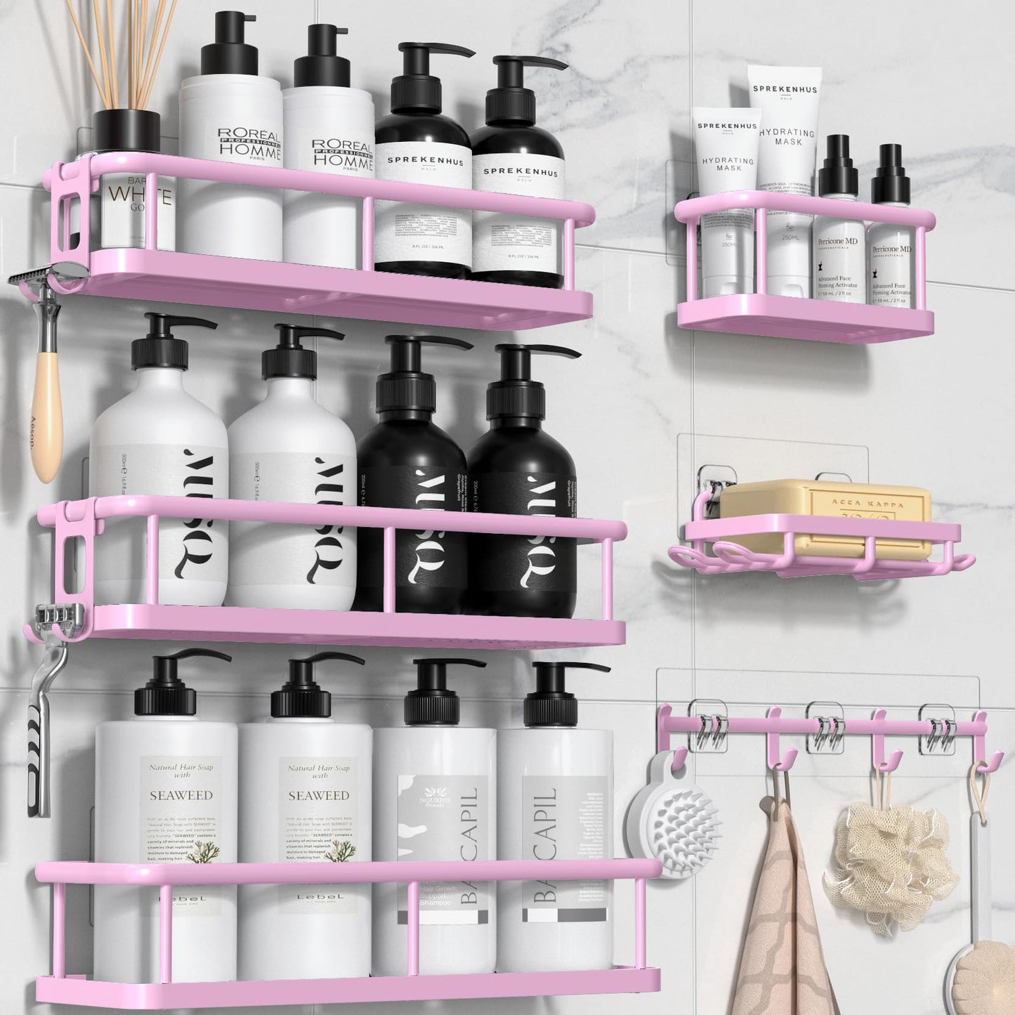 YASONIC Shower Caddy, 6 Pack Large Capacity Shower Organizer with Soap Holder and 12 Hooks, Rustproof Shower Shelves for Inside Shower, No Drilling&Sleek Bathroom Organizers and Storage
