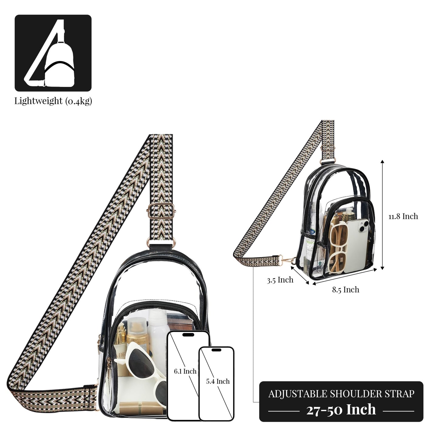 Clear Bag Stadium Approved Crossbody Sling Bag Fanny Pack Backpack Purse for Women Men for Sport Events
