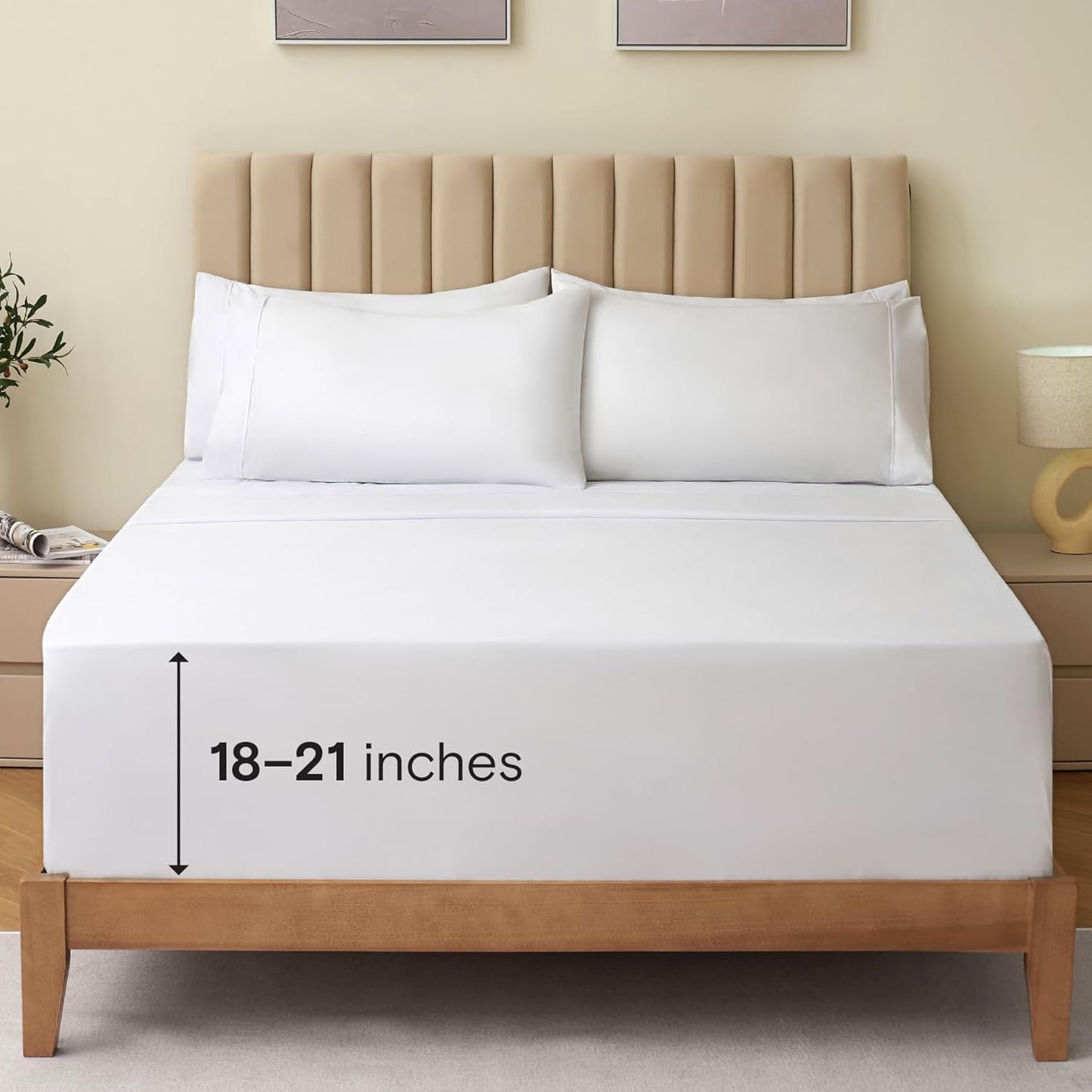 LuxClub 4 PC Full Sheet Set, Breathable Luxury Bed Sheets, Deep Pockets 18" Wrinkle Free Cooling Bed Sheets Machine Washable Hotel Bedding Silky Soft - Light Khaki Full
