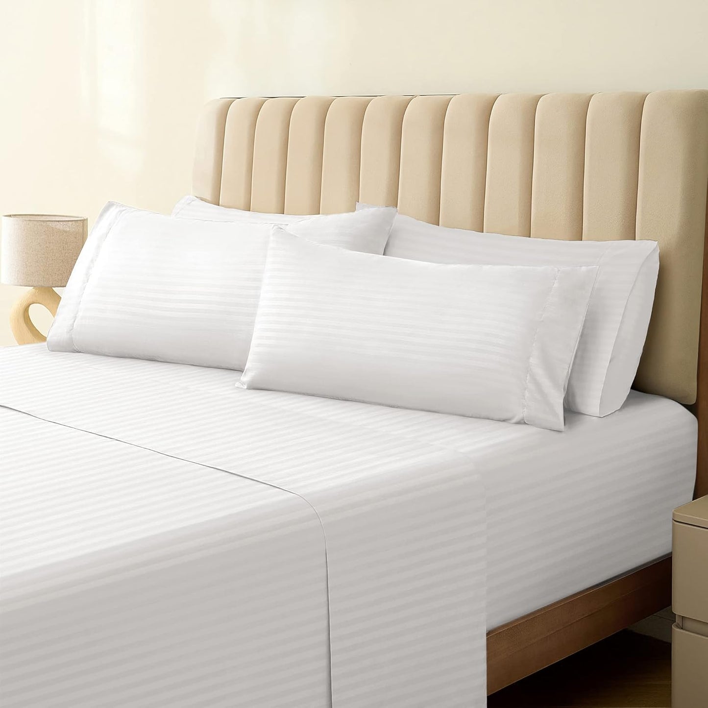 LuxClub 4 PC Full Sheet Set, Breathable Luxury Bed Sheets, Deep Pockets 18" Wrinkle Free Cooling Bed Sheets Machine Washable Hotel Bedding Silky Soft - Light Khaki Full