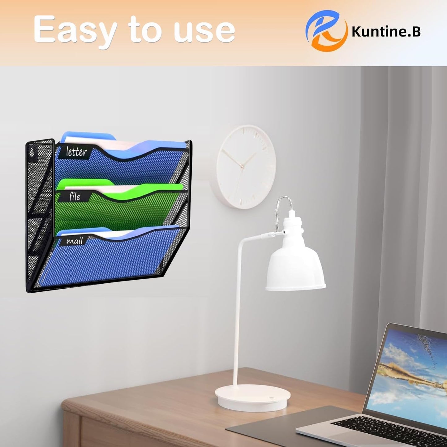 Kuntine.B 5 Pocket Wall File Holder Organizer Office Hanging Magazine Holder Wall File Organizer for Office Home (Black, 5 Tier)