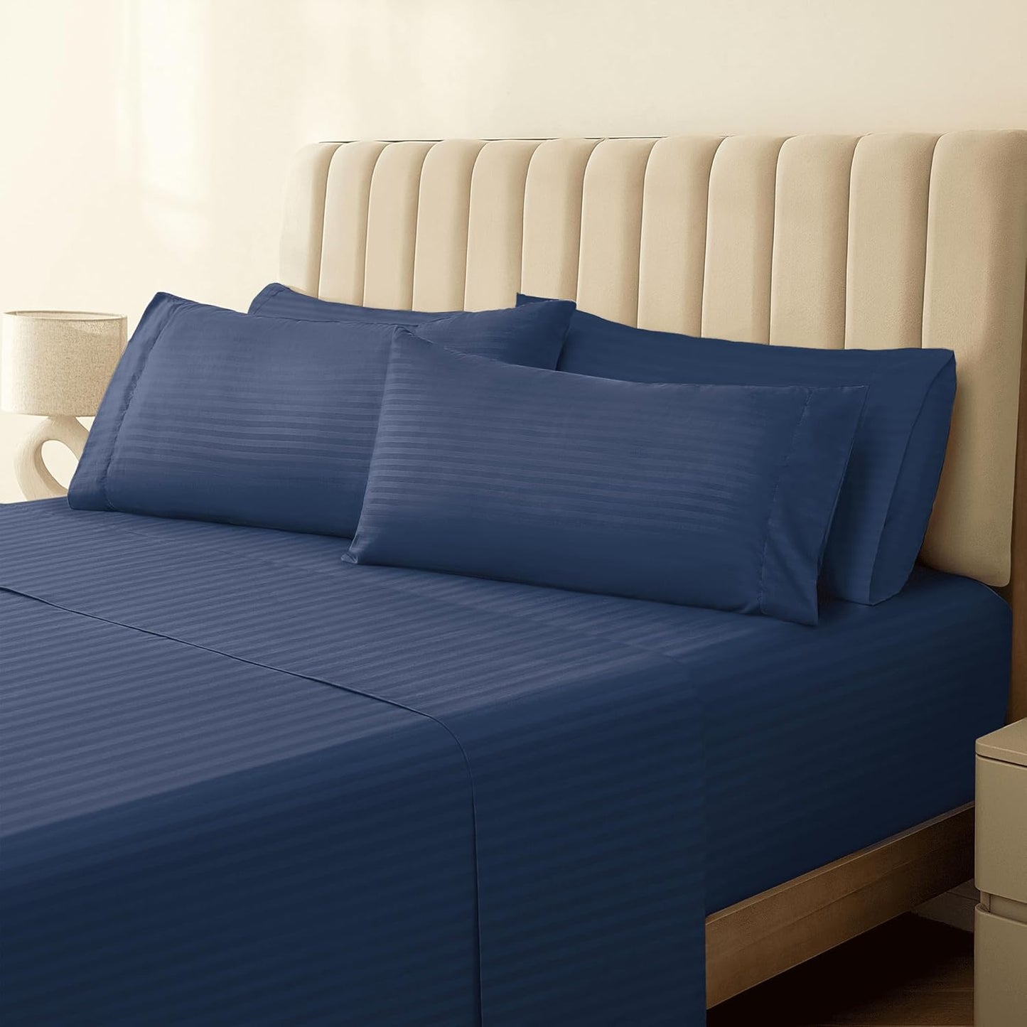 LuxClub 4 PC Full Sheet Set, Breathable Luxury Bed Sheets, Deep Pockets 18" Wrinkle Free Cooling Bed Sheets Machine Washable Hotel Bedding Silky Soft - Light Khaki Full