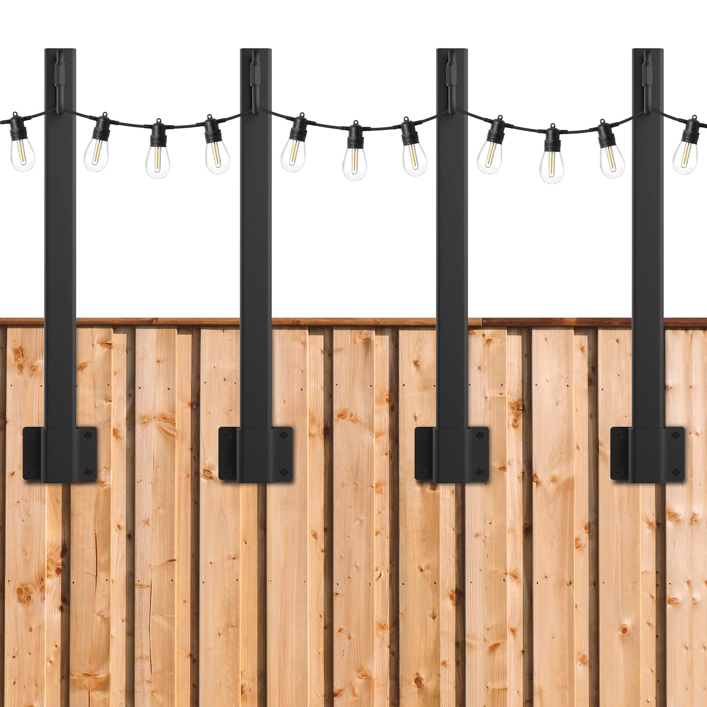 10Ft String Light Poles 4 Pack,Light Poles for Outside Lights,Outdoor with Fence Brackets Hanging Lights,Metal Stand Deck Patio Backyard