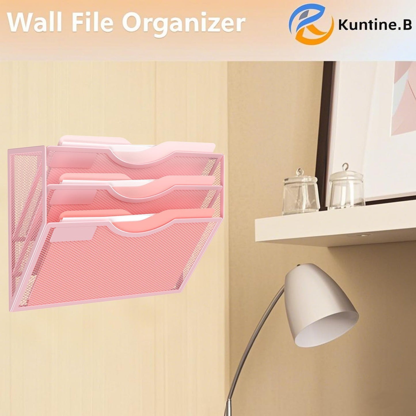 Kuntine.B 5 Pocket Wall File Holder Organizer Office Hanging Magazine Holder Wall File Organizer for Office Home (Black, 5 Tier)