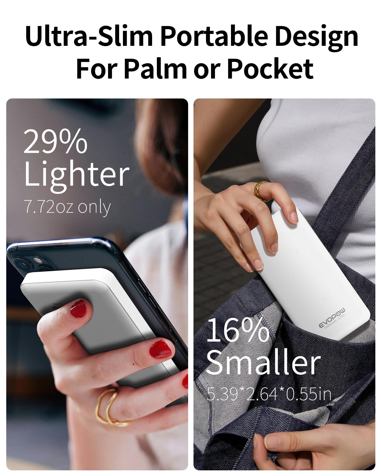 2-Pack Portable Charger, Slimmer 10000mAh 15W Power Bank, USB C in&Out Fast Charging Battery Pack, External Portable Power Bank for iPhone 16 15 14 13 12 iPad Airpods Samsung S23 S22 Pixel etc