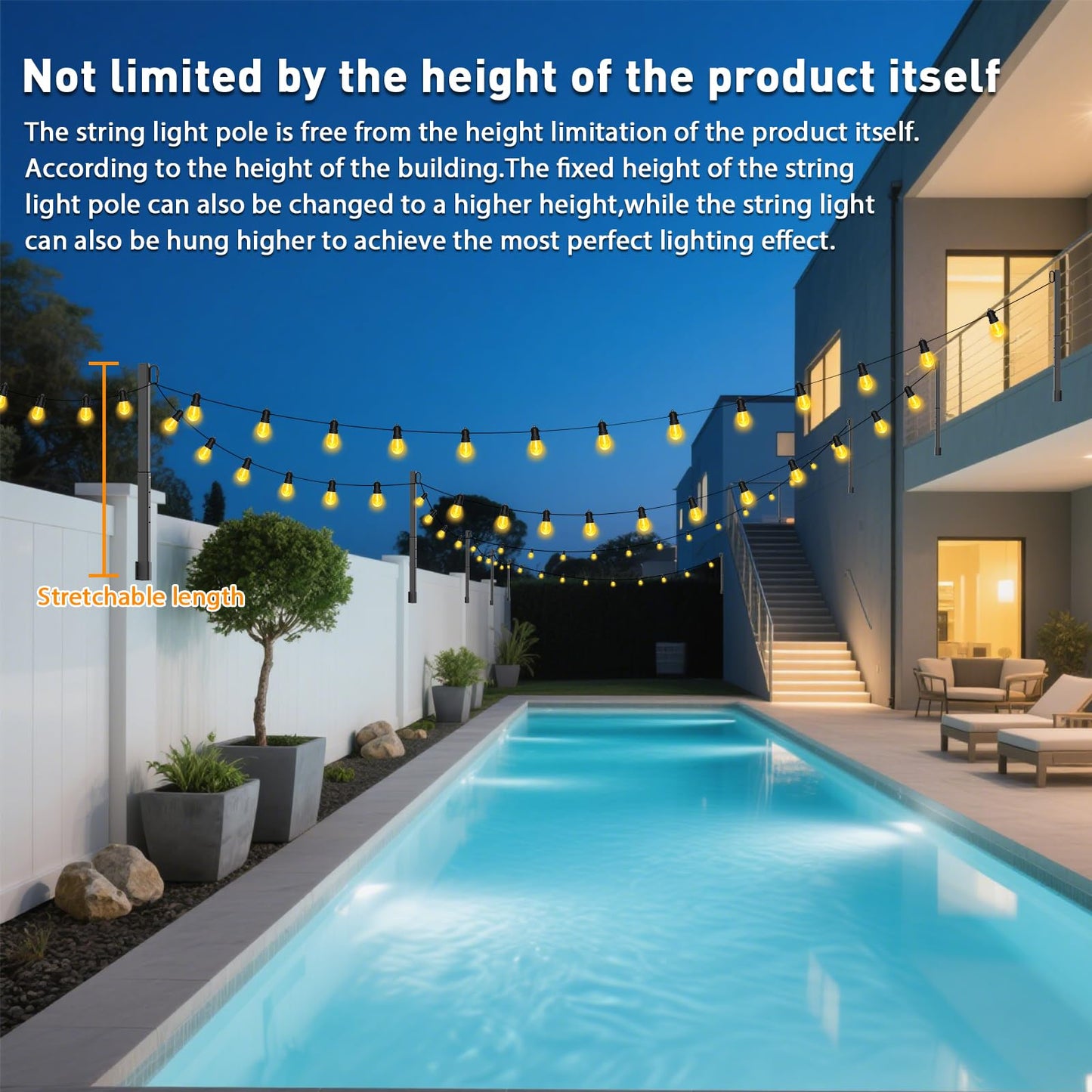 10Ft String Light Poles 4 Pack,Light Poles for Outside Lights,Outdoor with Fence Brackets Hanging Lights,Metal Stand Deck Patio Backyard