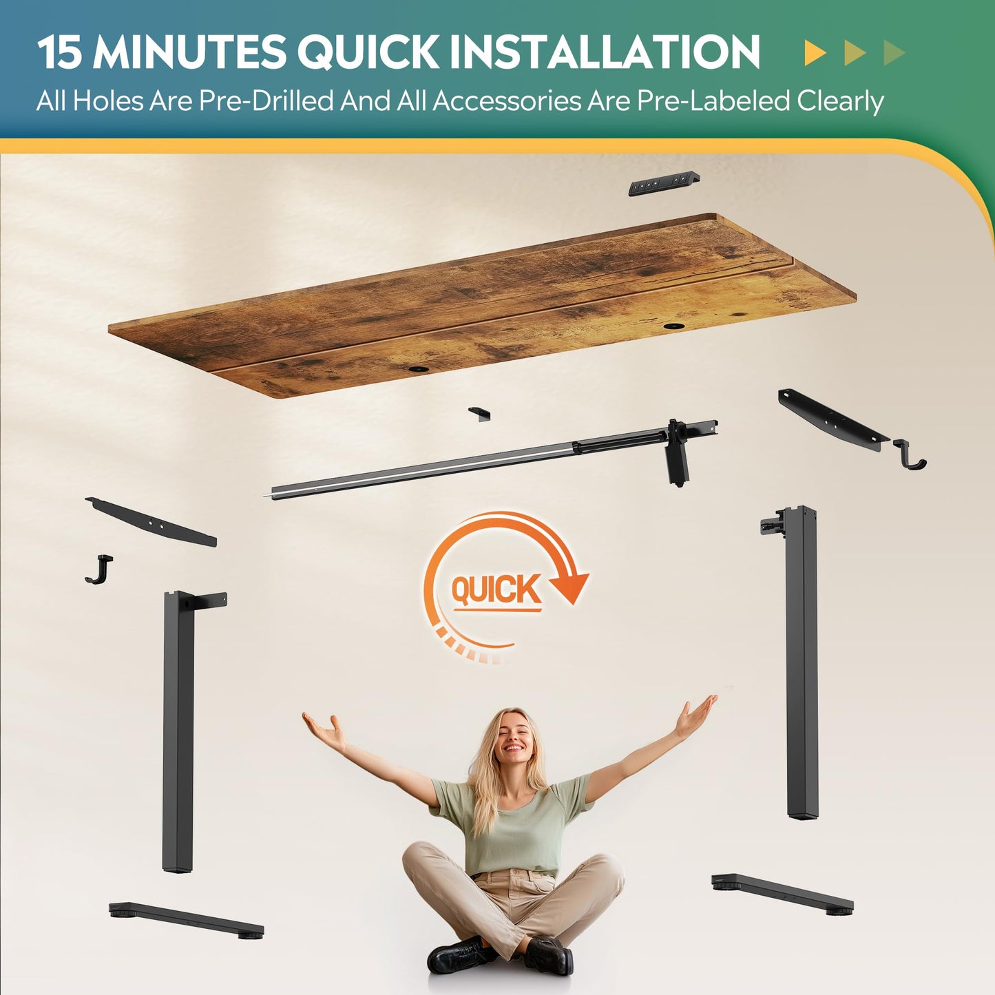 DEVAISE 48 X 24 Inches Electric Standing Desk,Height Adjustable Stand up Desk for Home Office, Ergonomic Sit to Stand Desk with Phone Holder,White