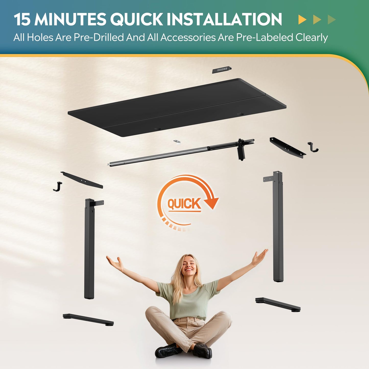DEVAISE 48 X 24 Inches Electric Standing Desk,Height Adjustable Stand up Desk for Home Office, Ergonomic Sit to Stand Desk with Phone Holder,White