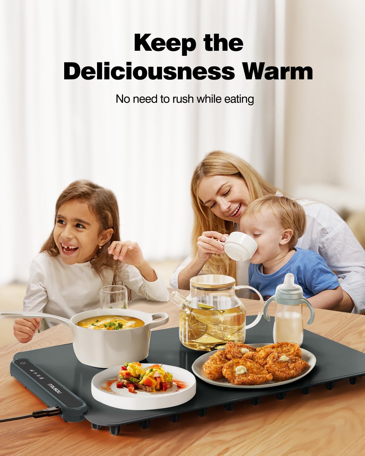 Food Warming Mat, iTRUSOU Electric Warming Tray Full Surface Heating to Keep Food Warm or Thawing, Versatile Food Warmer with 3 Temperature Setting for Parties Buffets Gatherings Holidays Daily Use