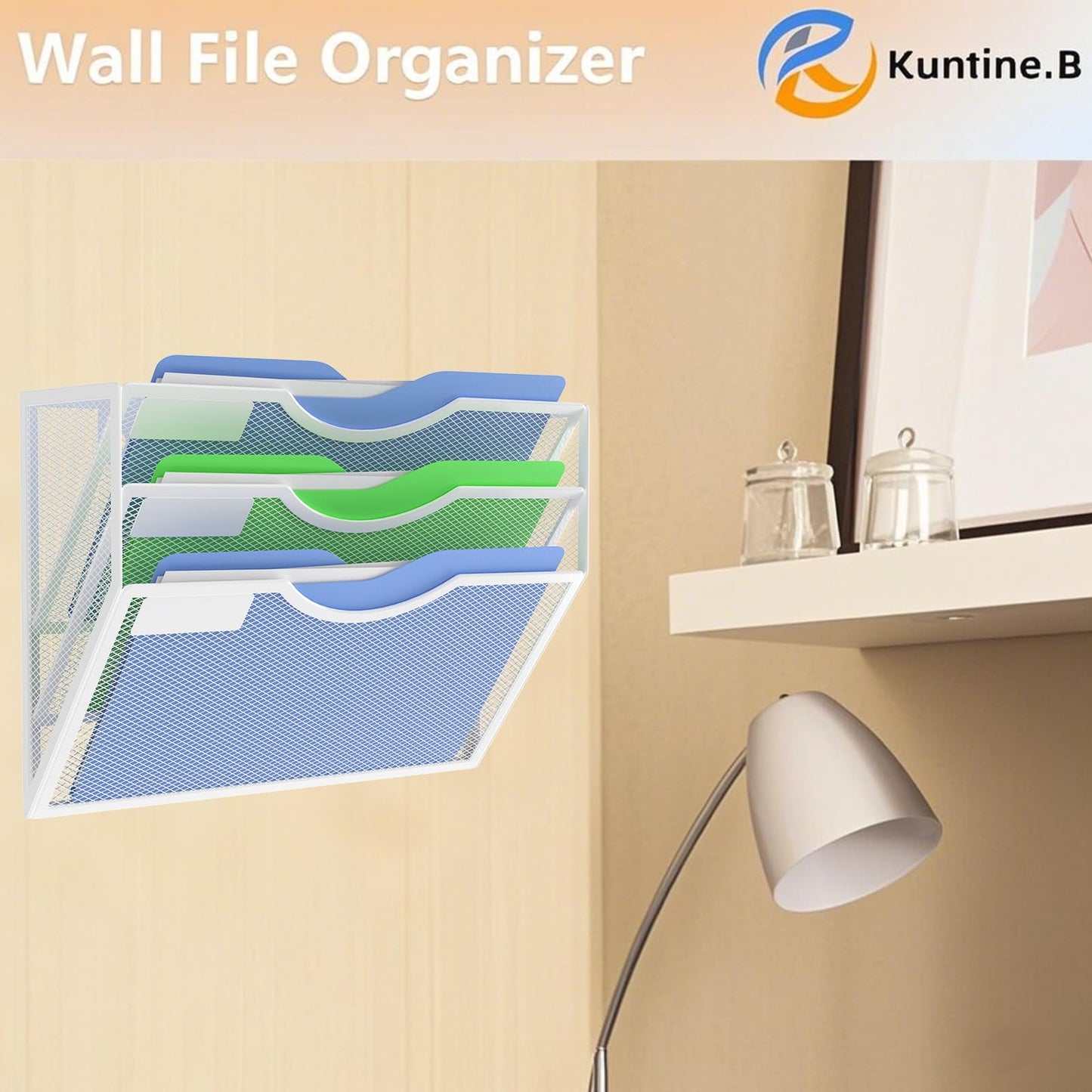 Kuntine.B 5 Pocket Wall File Holder Organizer Office Hanging Magazine Holder Wall File Organizer for Office Home (Black, 5 Tier)