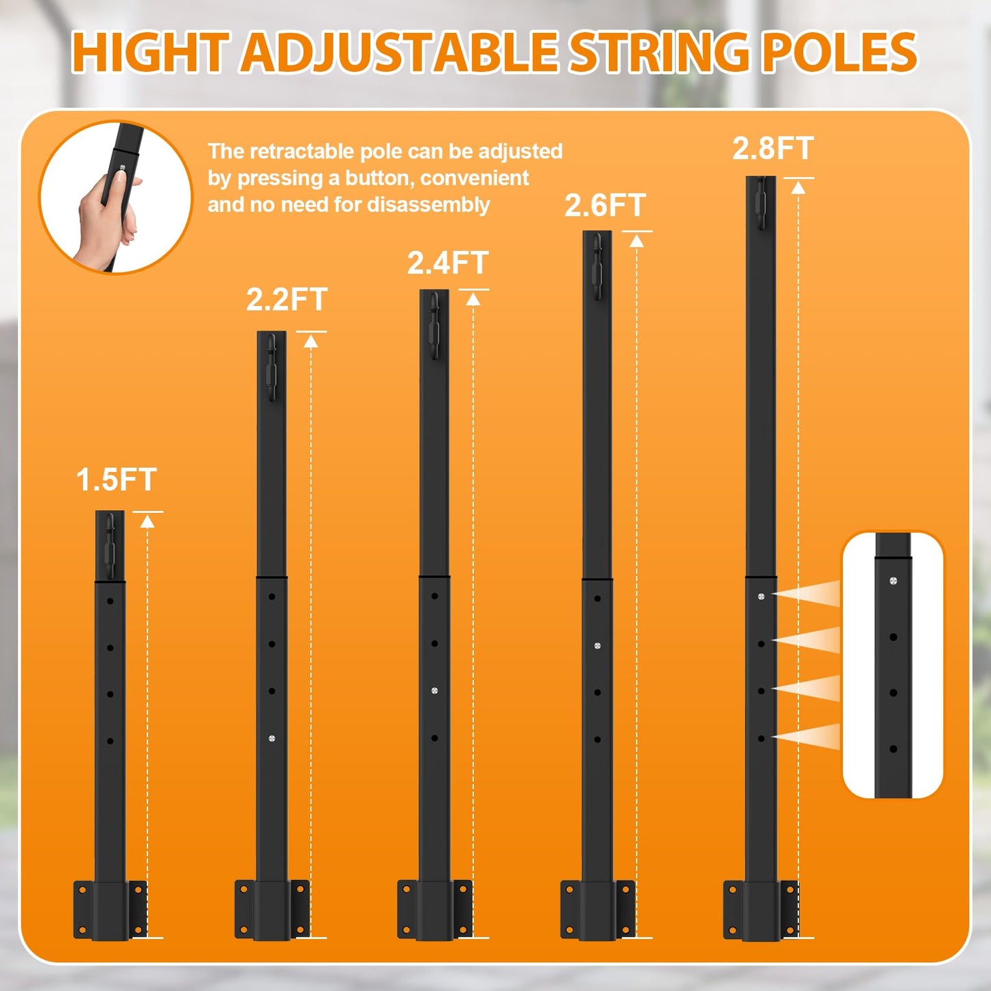 10Ft String Light Poles 4 Pack,Light Poles for Outside Lights,Outdoor with Fence Brackets Hanging Lights,Metal Stand Deck Patio Backyard