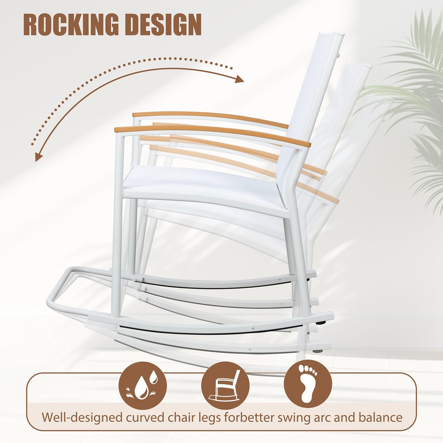 Shintenchi 3 Piece Outdoor Rocking Bistro Set, Textilene Fabric Small Patio Furniture Set, Front Porch Rocker Chairs Conversation Set with Table for Lawn, Garden, Balcony, Poolside (Black)
