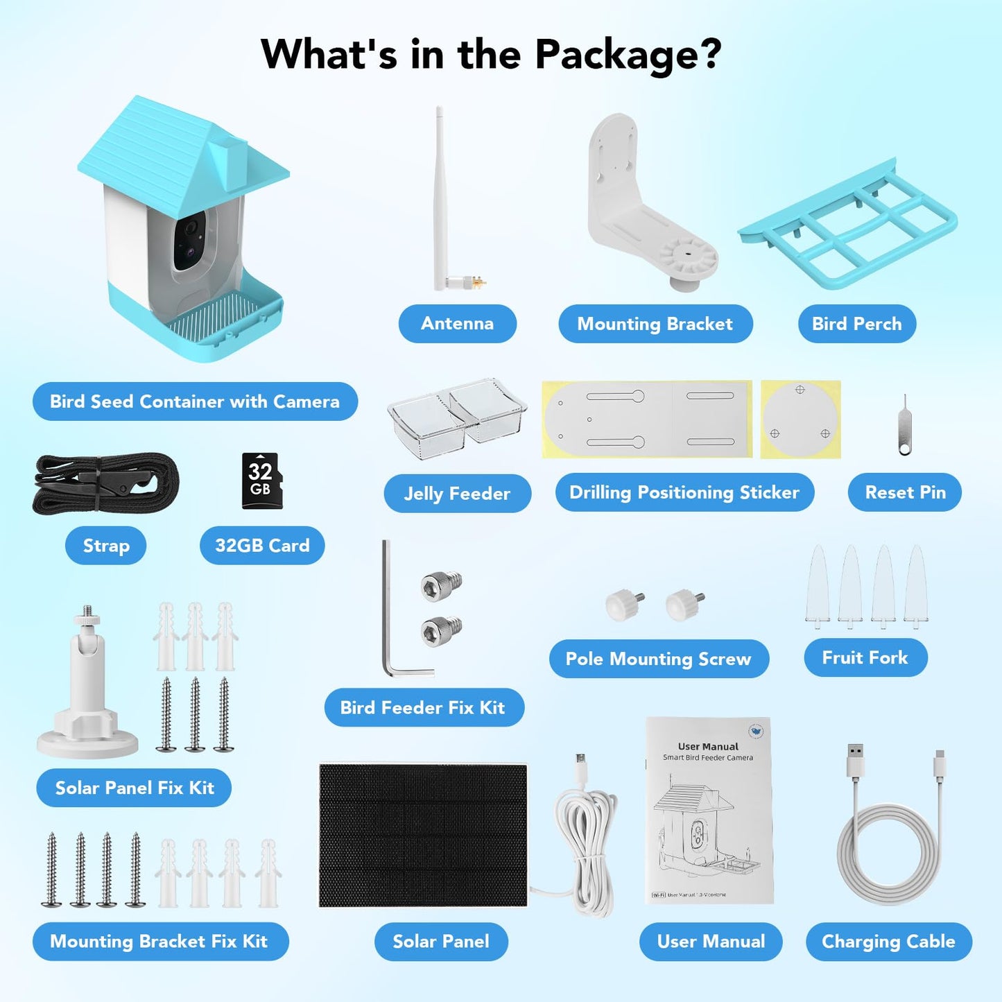 Smart Bird Feeder with Camera, 5200mAh Battery with Solar Panel, 2K Live View/AI Identifies/App Control/Instant Arrival Alert/Auto Capture/135° Motion Detection/IP65 Waterproof, Ideal Gift