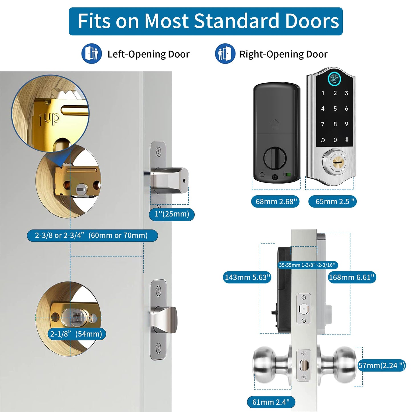 Harfo Fingerprint Smart Door Locks for Front Door with Handle Set, App Control, Keyless Entry Door Lock Keypad Deadbolt, Bluetooth Digital Electronic Touchscreen, Easy Install, Auto Lock, Black