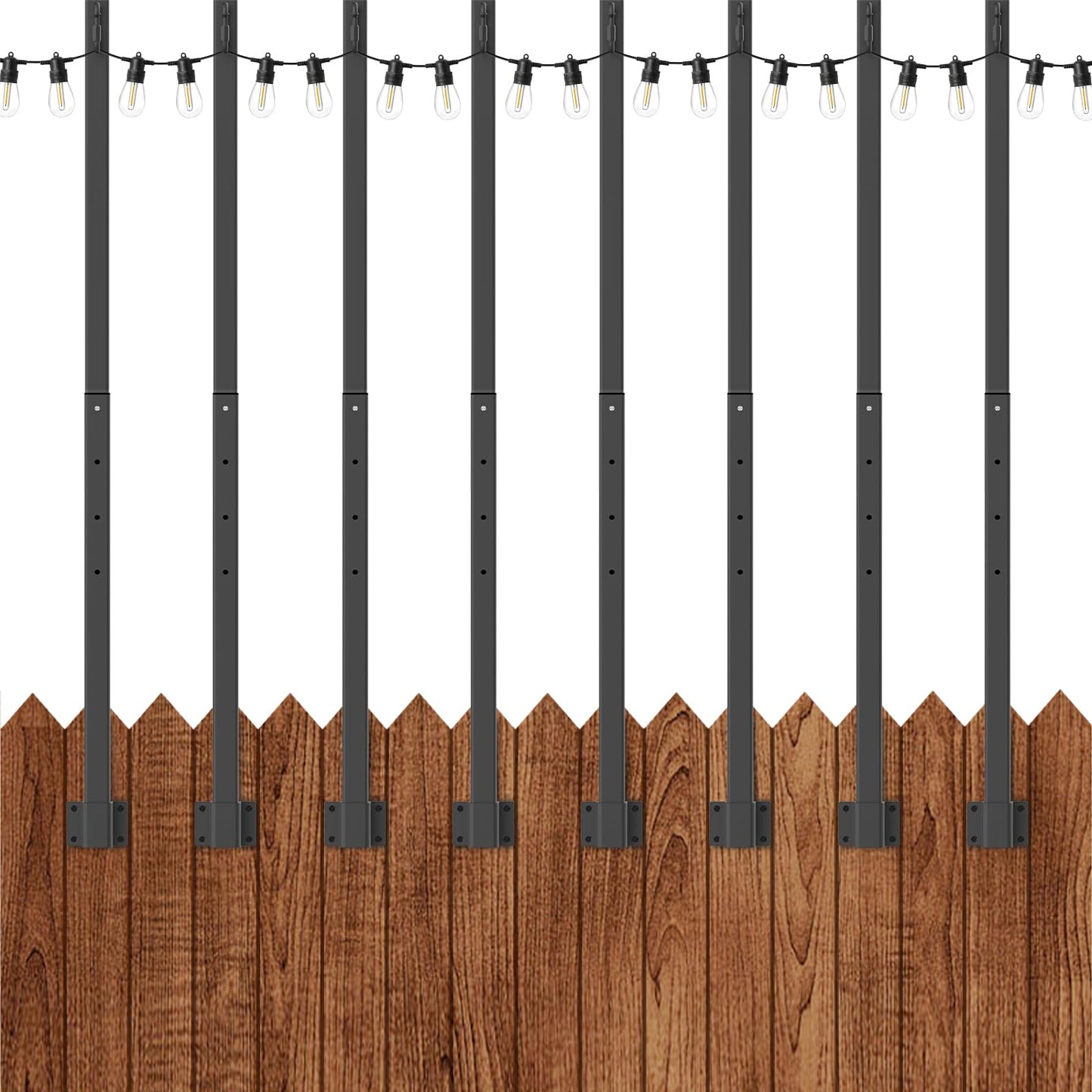 10Ft String Light Poles 4 Pack,Light Poles for Outside Lights,Outdoor with Fence Brackets Hanging Lights,Metal Stand Deck Patio Backyard