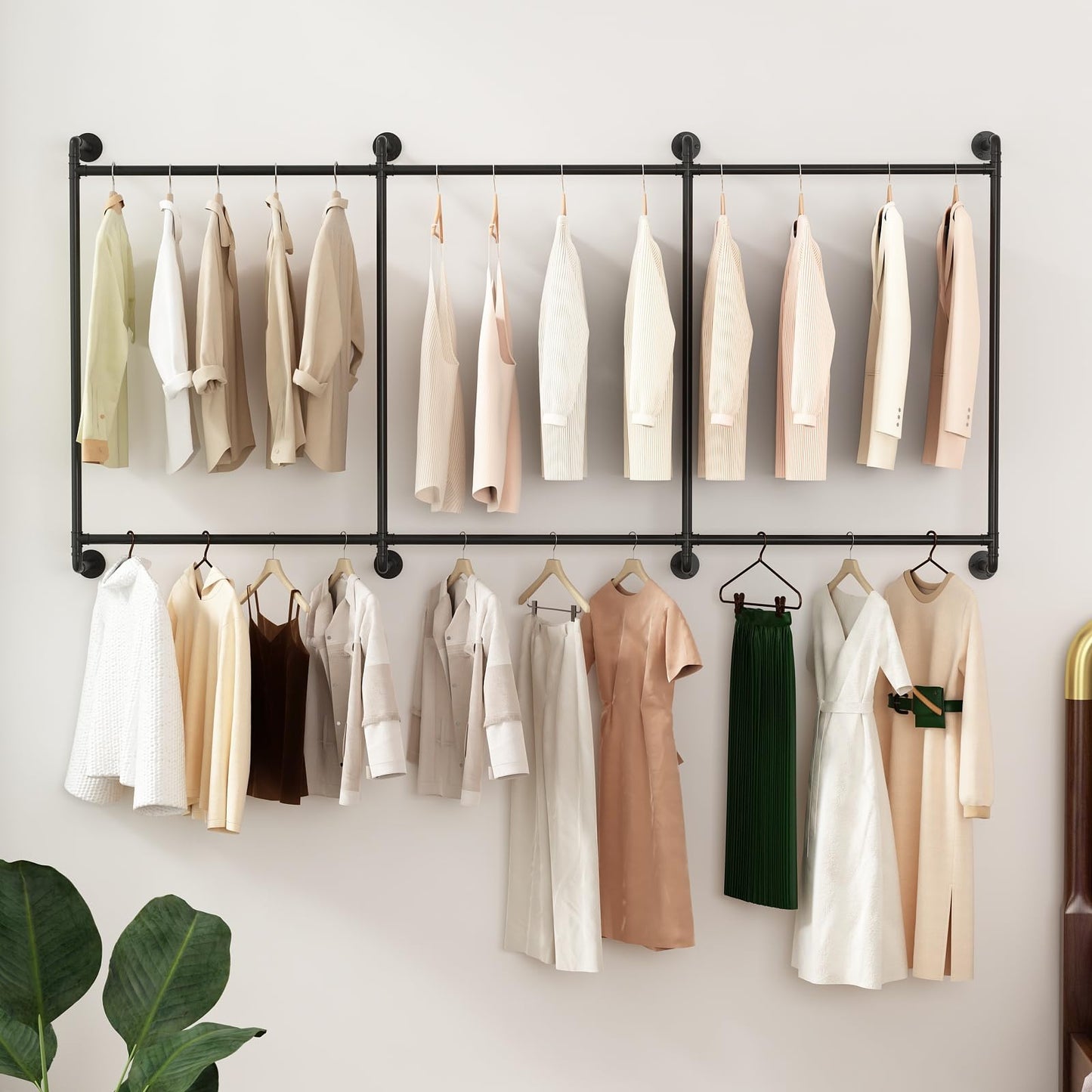 Industrial Pipe Clothing Rack Wall Mounted Clothes Rack Heavy Duty Closet Rod for Retail, Laundry Room, Bedroom
