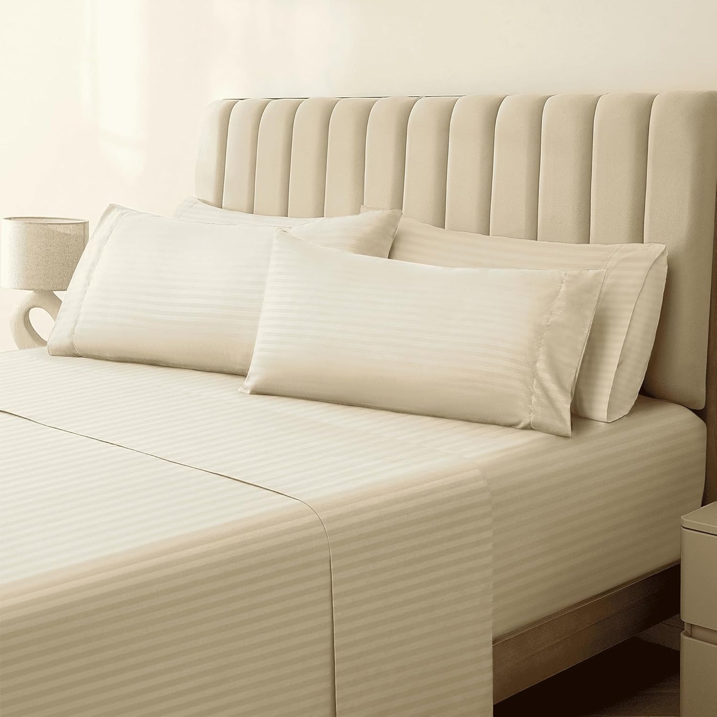 LuxClub 4 PC Full Sheet Set, Breathable Luxury Bed Sheets, Deep Pockets 18" Wrinkle Free Cooling Bed Sheets Machine Washable Hotel Bedding Silky Soft - Light Khaki Full