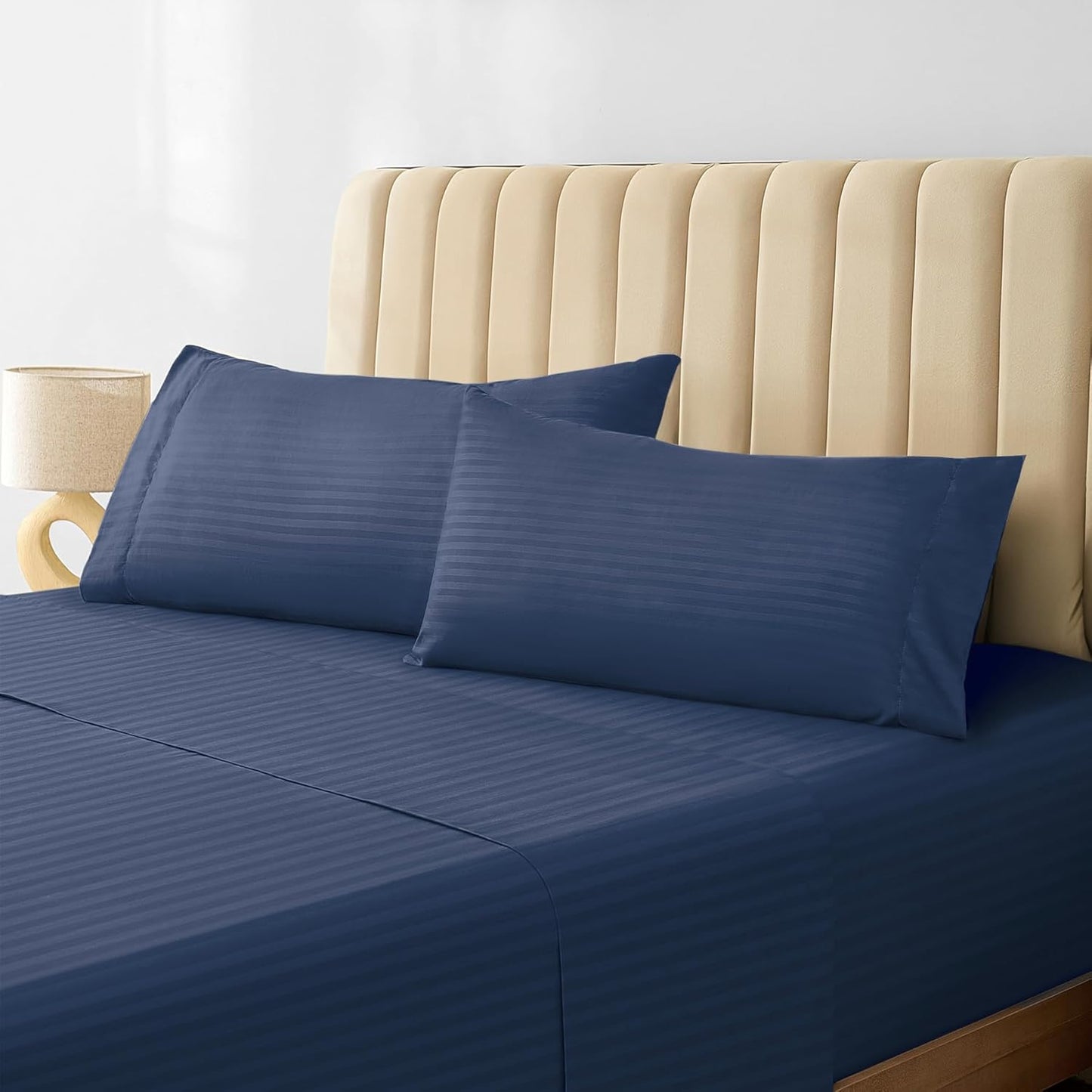 LuxClub 4 PC Full Sheet Set, Breathable Luxury Bed Sheets, Deep Pockets 18" Wrinkle Free Cooling Bed Sheets Machine Washable Hotel Bedding Silky Soft - Light Khaki Full
