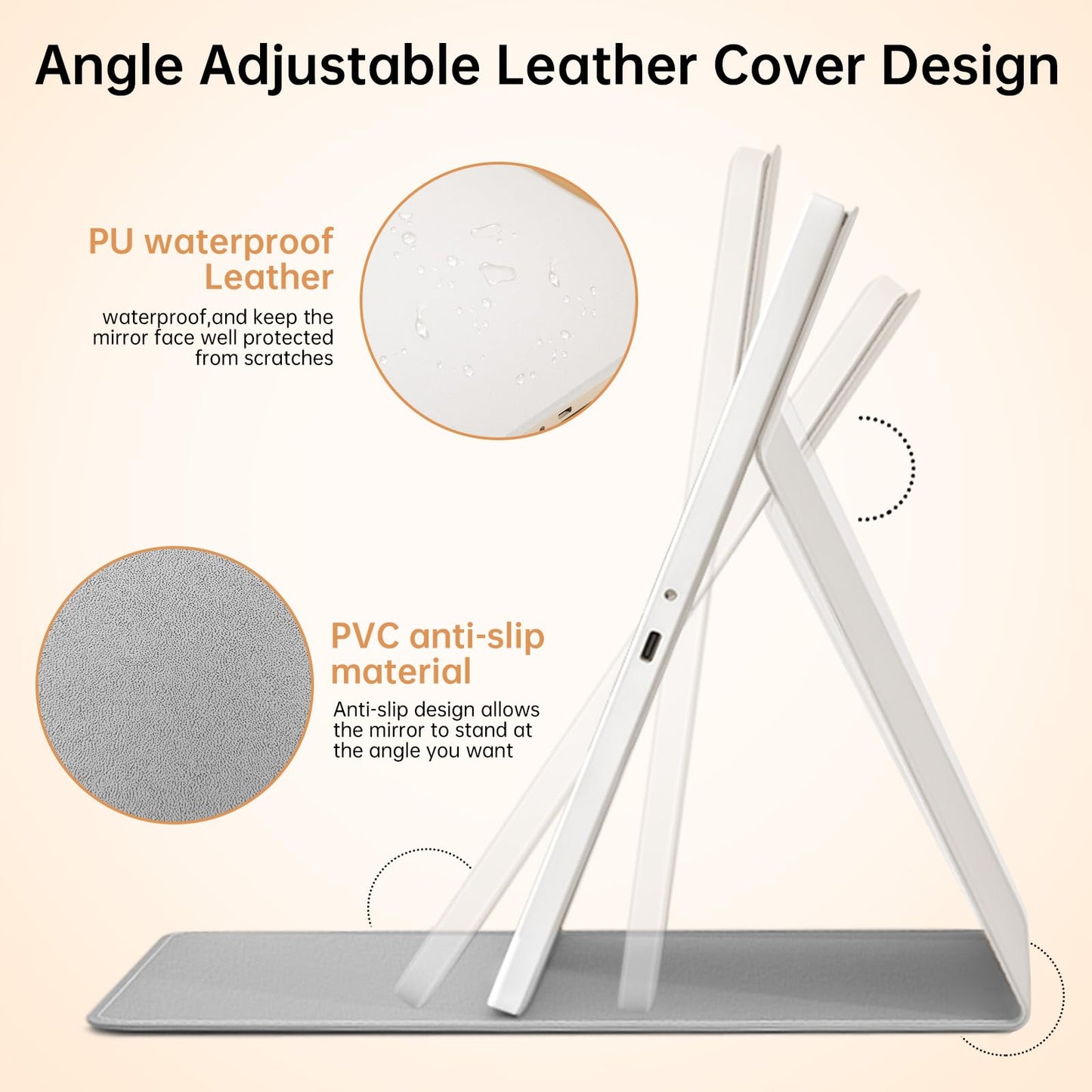 FUNTOUCH 2500mAh Large Rechargeable Travel Makeup Mirror with Lights, Portable Makeup Mirror with 10X Magnifying Mirror 3 Lighting Modes, Tabletop Folding Travel Mirror with PU Leather Cover (Pink)