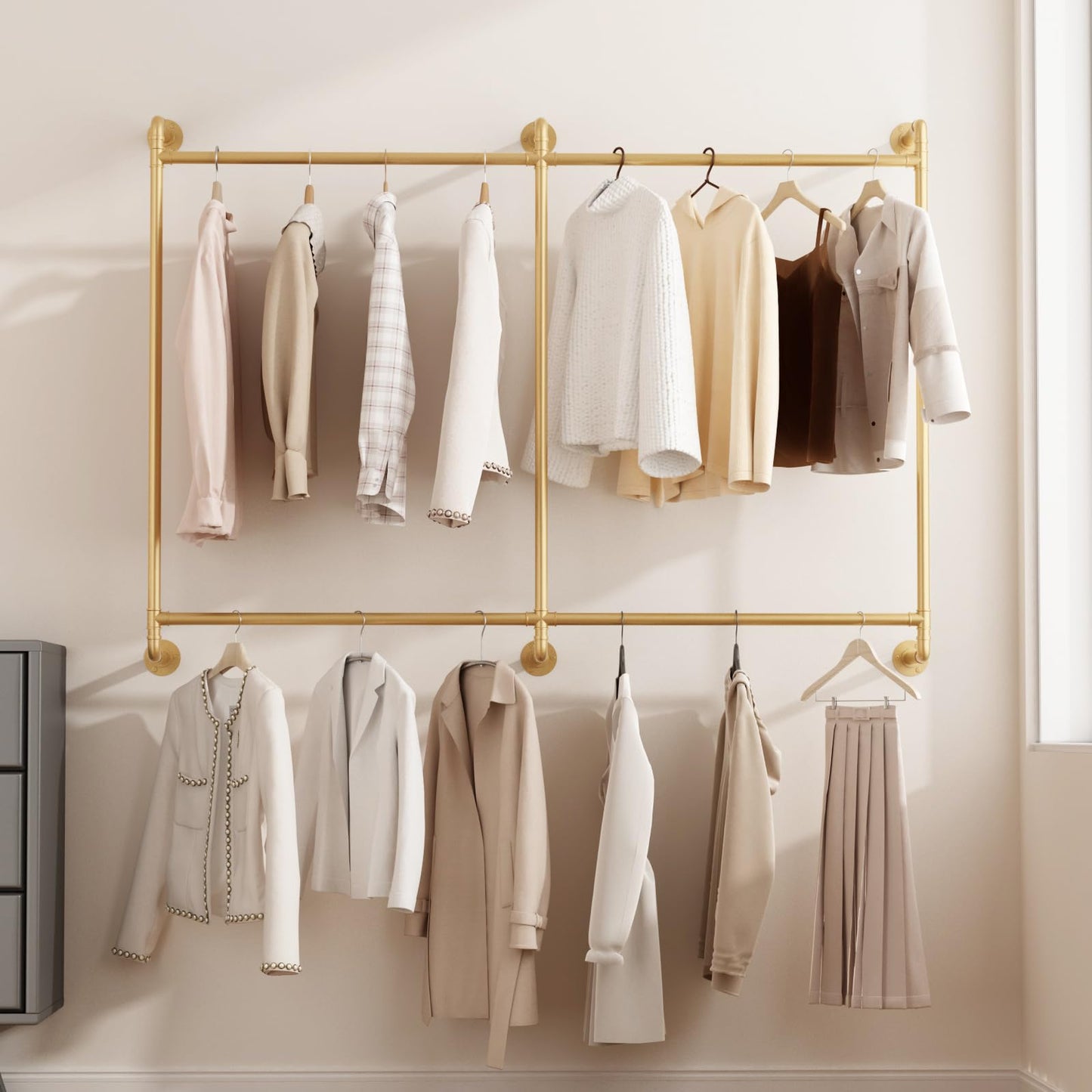 Industrial Pipe Clothing Rack Wall Mounted Clothes Rack Heavy Duty Closet Rod for Retail, Laundry Room, Bedroom