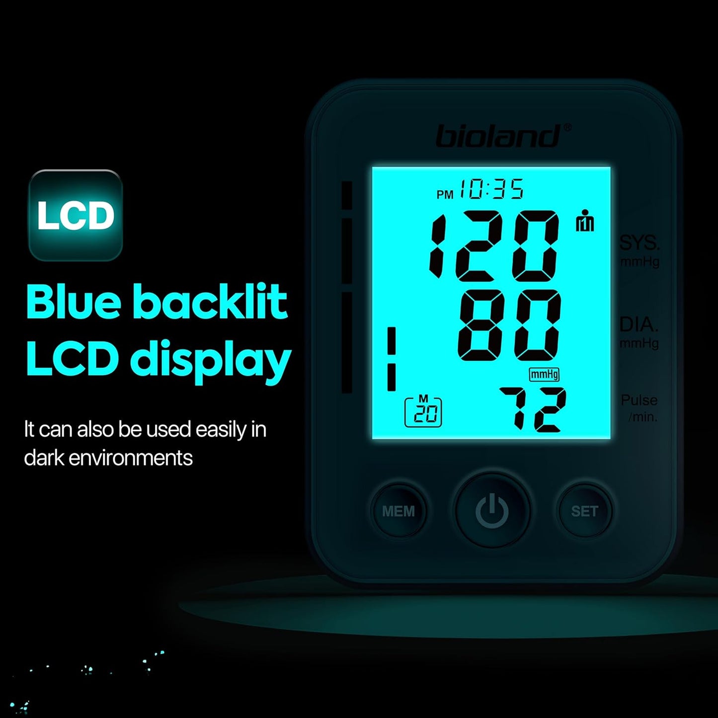 Blood Pressure Monitor Upper Arm Large Cuff, Backlit Large LCD Screen, Automatic Digital Blood Pressure Machine, Adjustable BP Cuff, BPM Model - 2008