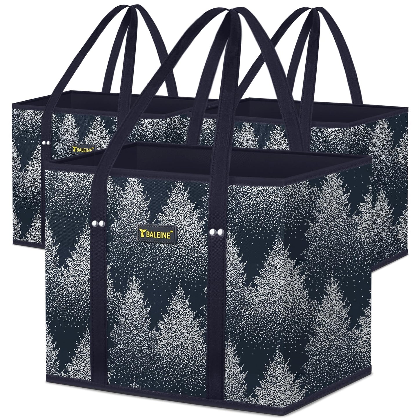 BALEINE 3Pk Reusable Grocery Bags, Foldable Shopping Bags for Groceries with Reinforced Bottom & Handles (Antique Foliage)