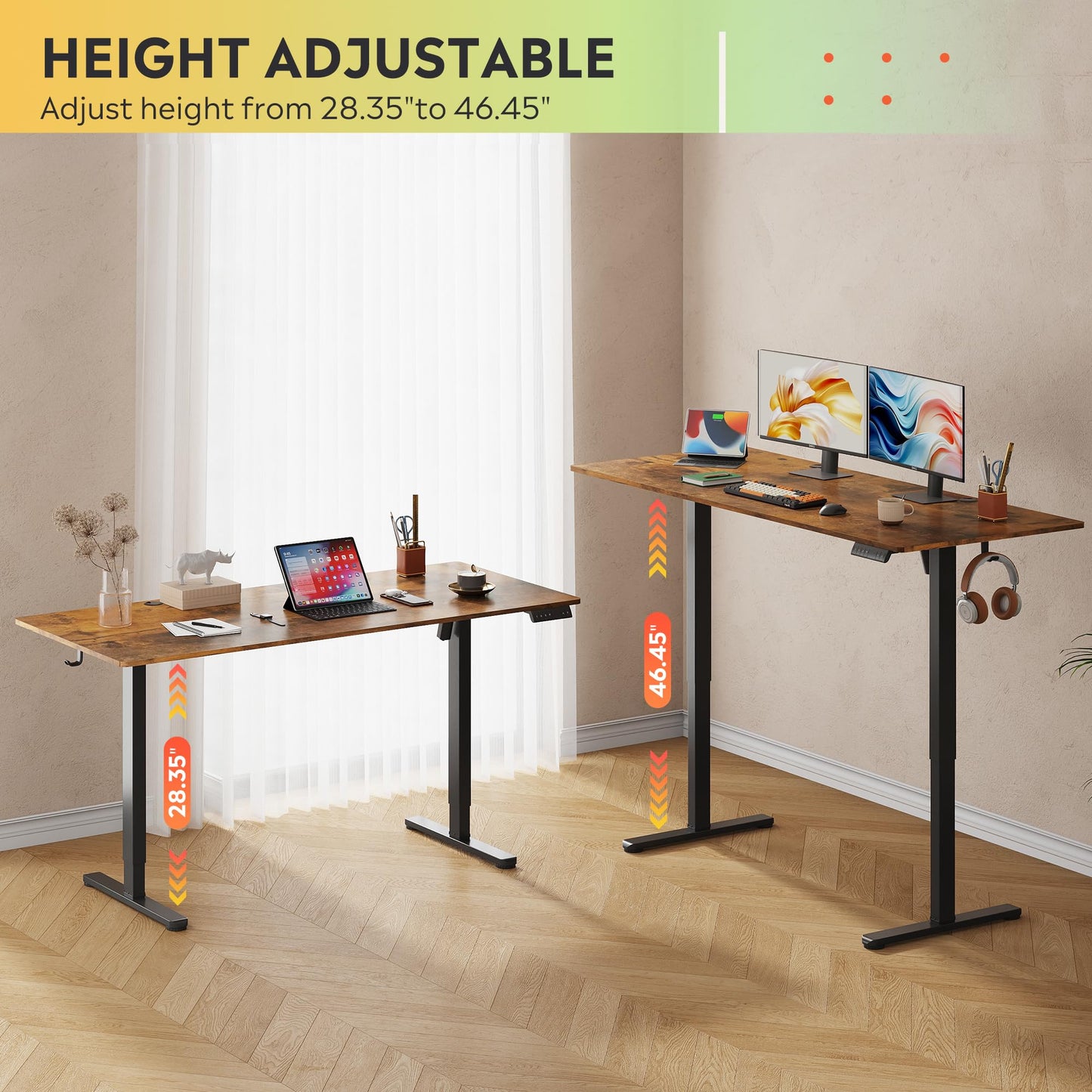 DEVAISE 48 X 24 Inches Electric Standing Desk,Height Adjustable Stand up Desk for Home Office, Ergonomic Sit to Stand Desk with Phone Holder,White