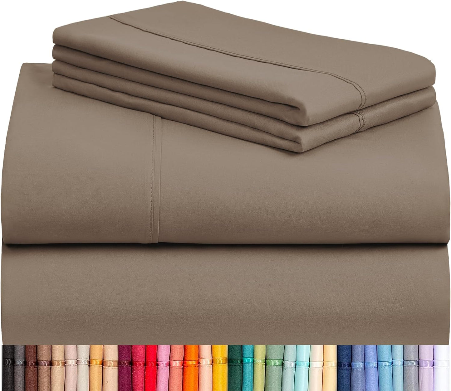 LuxClub 4 PC Full Sheet Set, Breathable Luxury Bed Sheets, Deep Pockets 18" Wrinkle Free Cooling Bed Sheets Machine Washable Hotel Bedding Silky Soft - Light Khaki Full